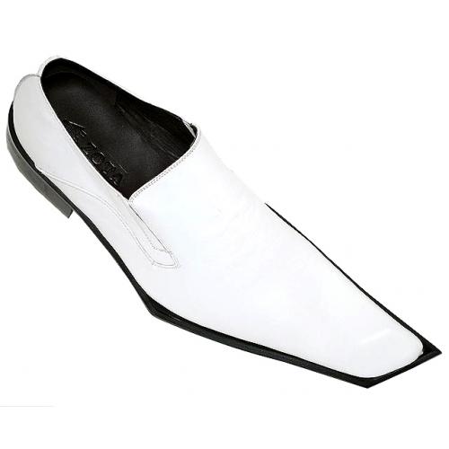 Zota White Pointed Diagonal Toe Leather Shoes G838-6